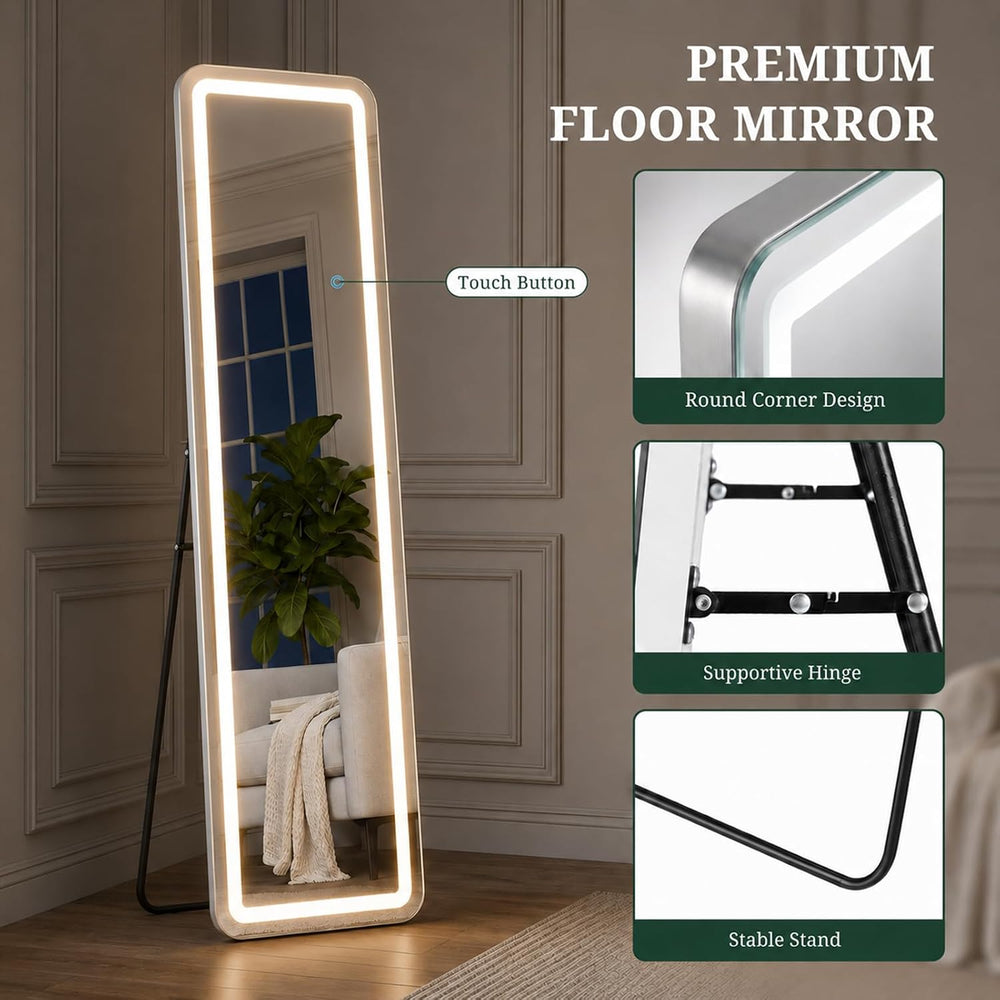 Full Length Mirror with Lights, 64"x21" LED Lighted Full Body Floor...