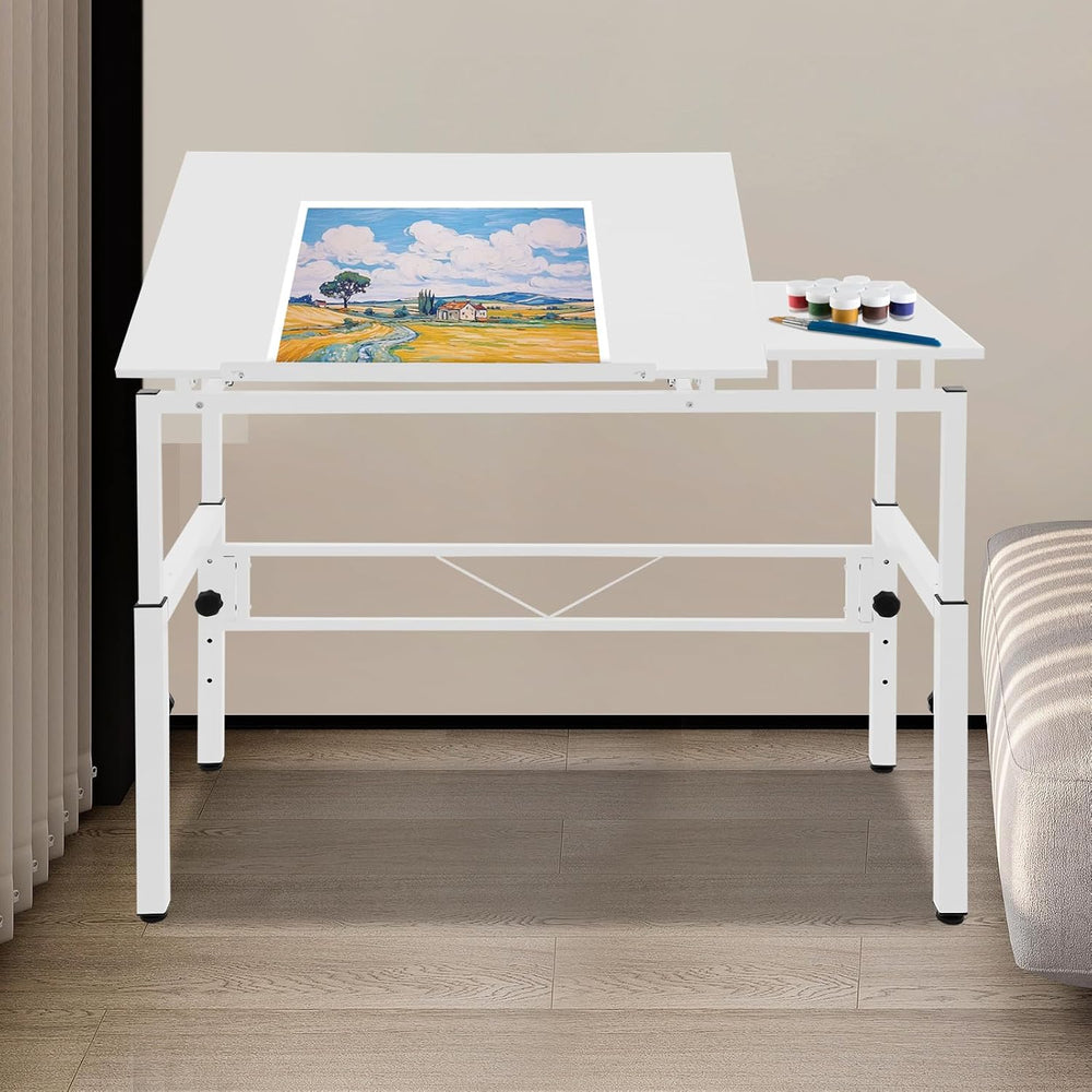 White Adjustable Drafting Table,Drawing Desk with 4 Leveling Feet, Floorstand...