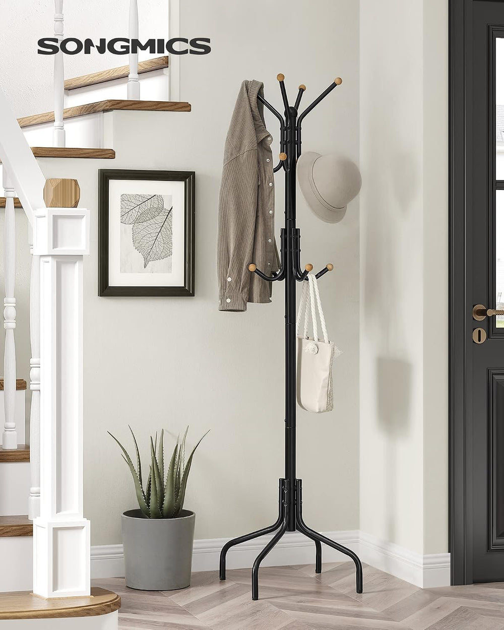 SONGMICS Coat Rack Freestanding, Metal Stand with 12 Hooks and 4 Legs