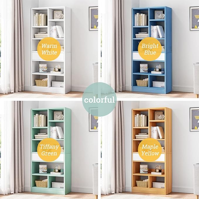 IOTXY Wooden Open Shelf Bookcase - 51" Height Freestanding Display Stora...