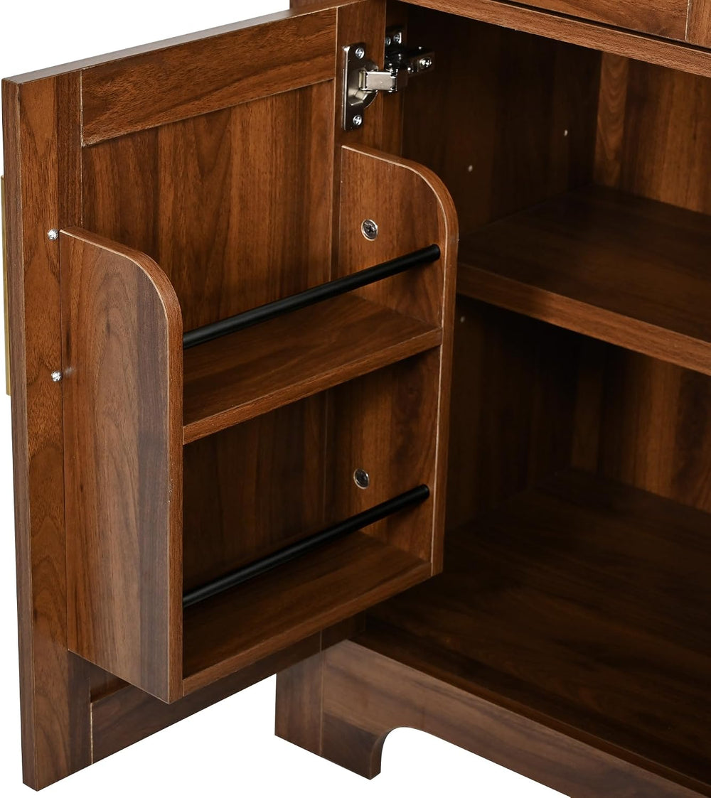Merax 72.8" H Arched Kitchen Pantry with 3 Glass Doors, Kitchen Cabinet ...