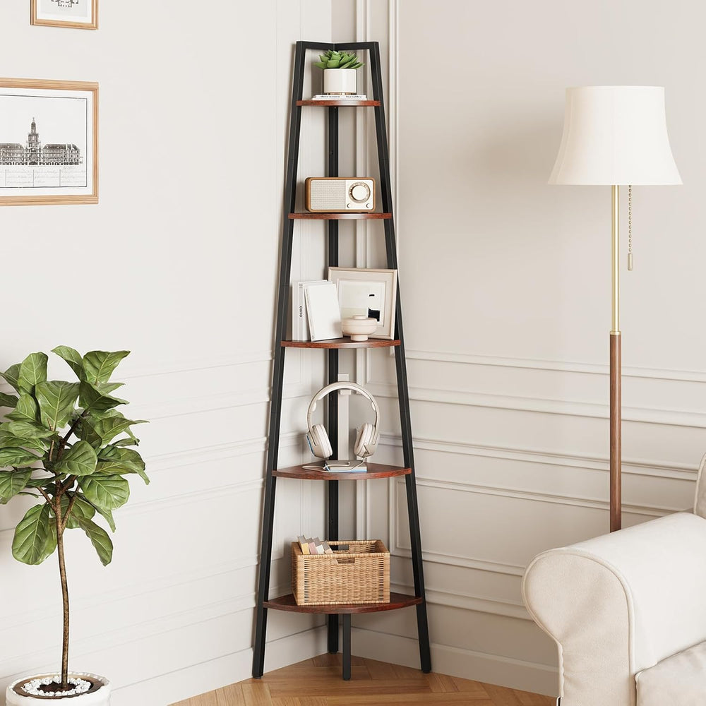 Yoobure Corner Shelf, 5-Tier Corner Bookshelf with Metal Frame & Wood Lad...