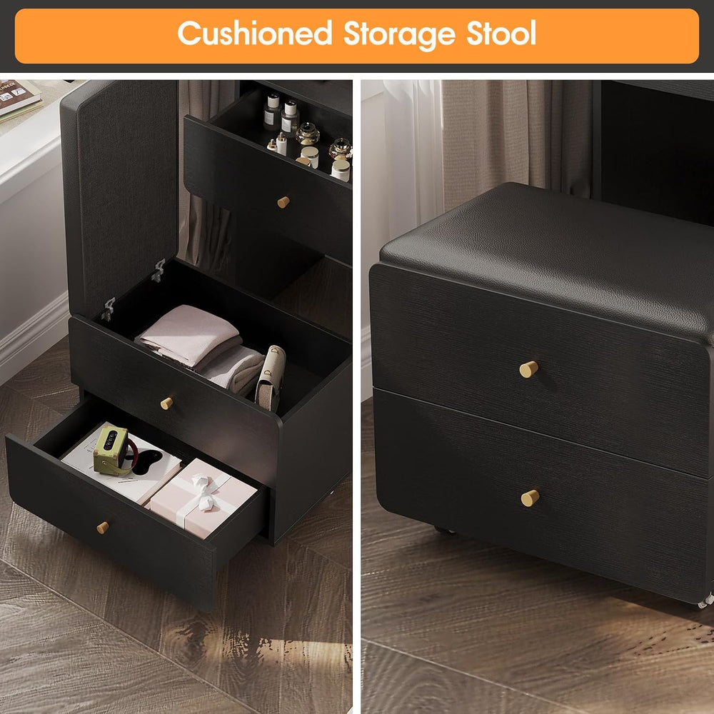 Make Up Vanity Desk with Mirror and Lights,Small Vanity With Storage Chair | ...