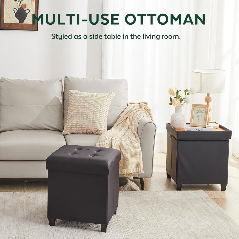 17.7" Ottoman with Storage, Square Storage Ottoman for Dorm, Faux Leathe...