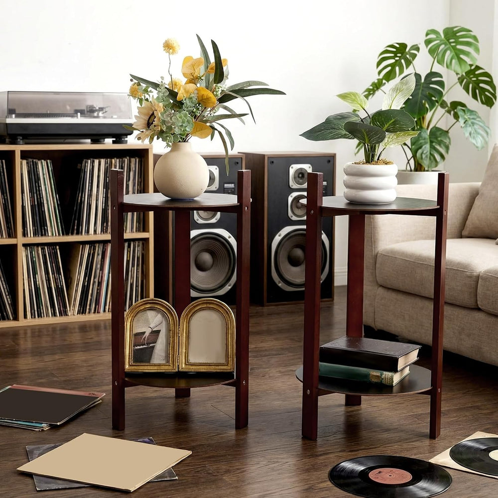 Thyle 2 Pack Record Player Stand Retro 2-Tier End Table Small Sofa Coffee Sid...