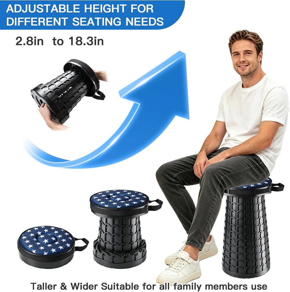 800 lb Portable Collapsible Stool for Adults - Black + Cushion