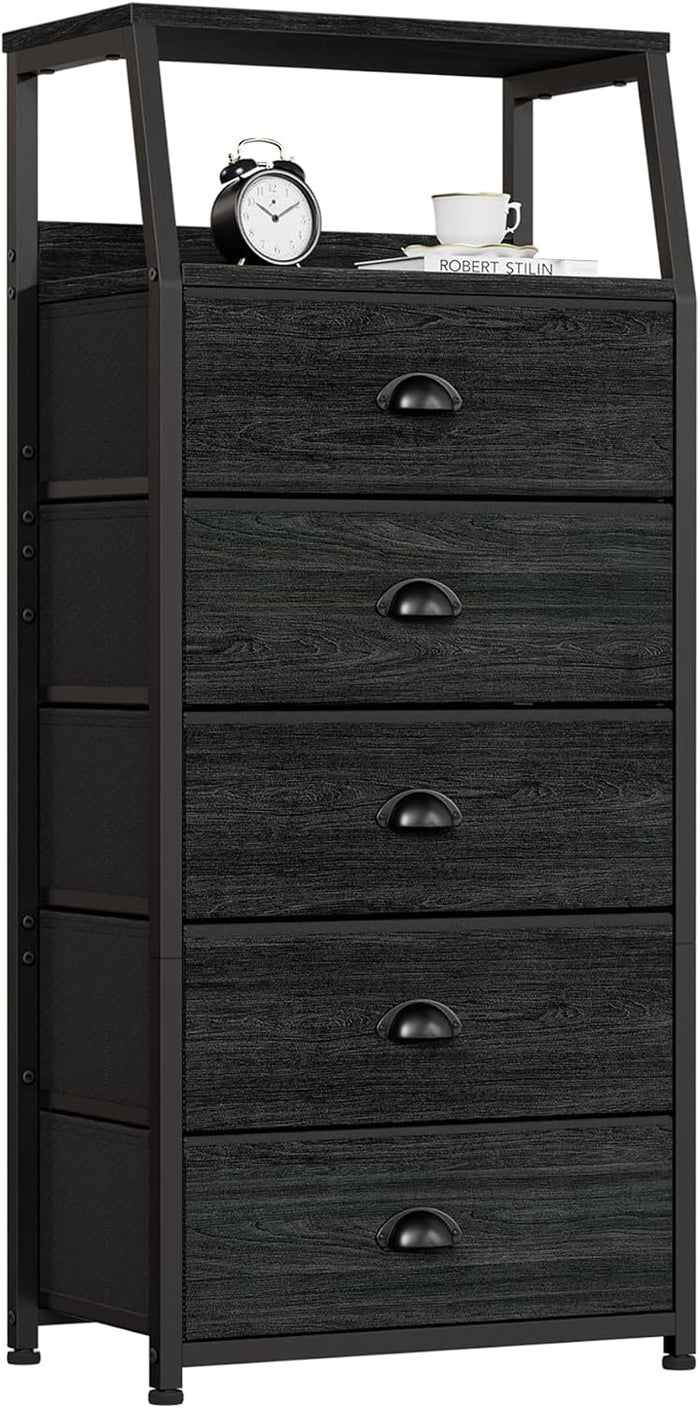 Furnulem Black Dresser for Bedroom, Fabric Dorm Tall Nightstand