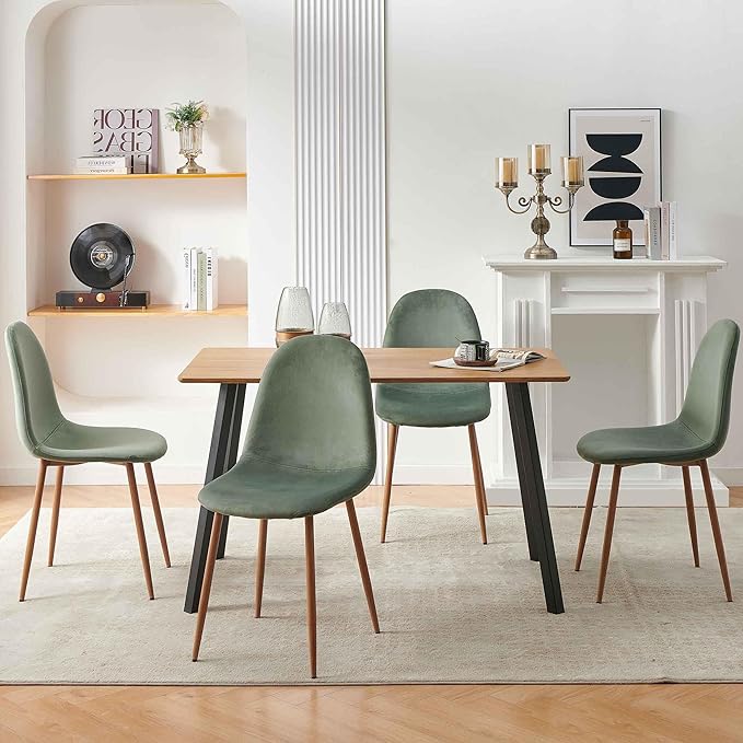 NORDICANA Set of 4 Dining Kitchen Mid-Century Modern Chairs with Metal Legs a...