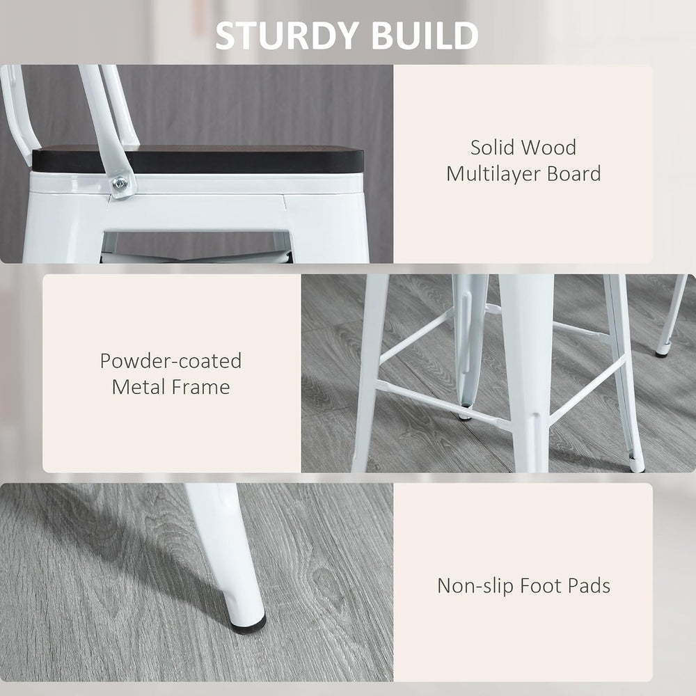 HOMCOM 3 Piece Industrial Dining Table Set, Bar Height, White and Brown