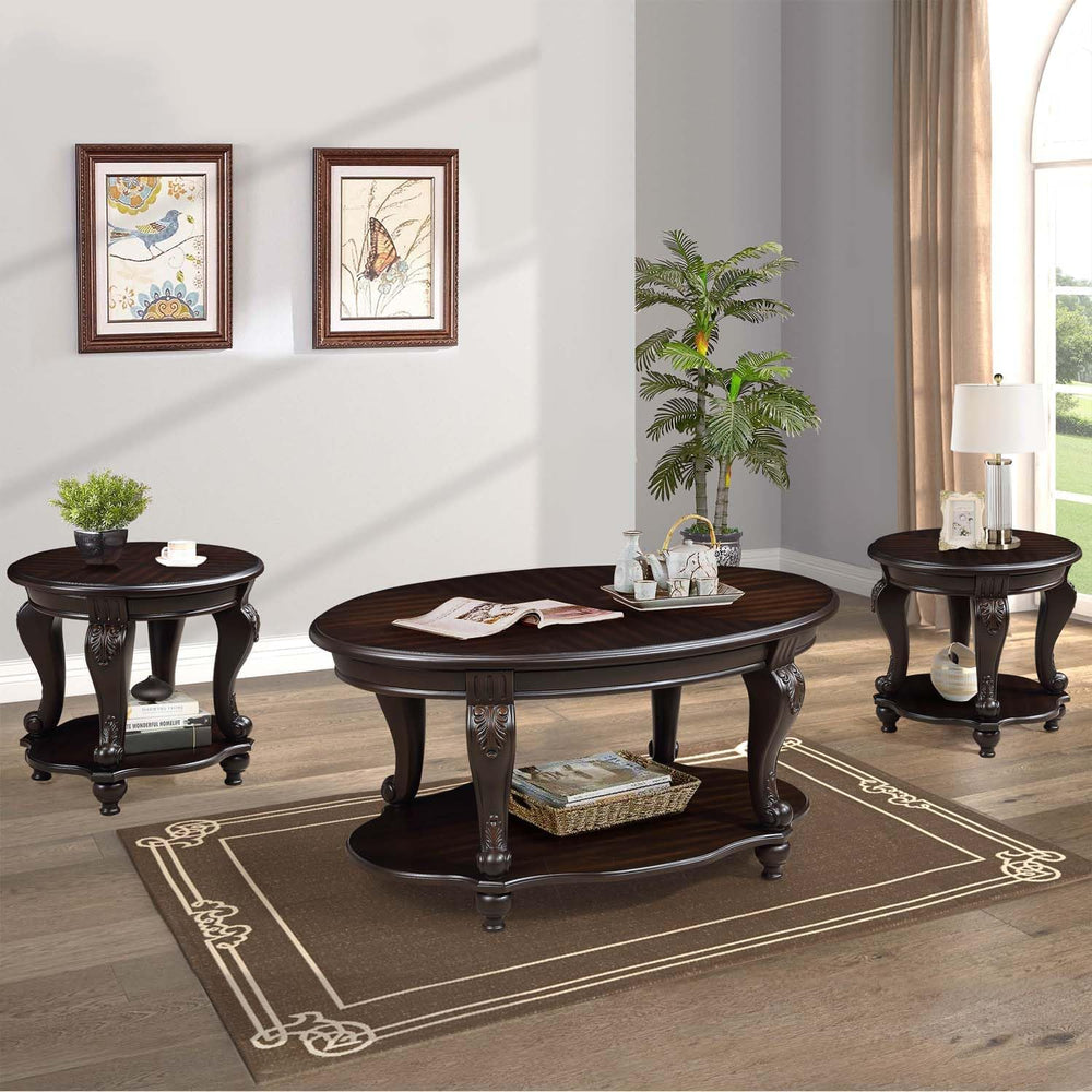 Round End Table for Living Room, Solid Wood Sofa Side Table with Shelf, Retro...