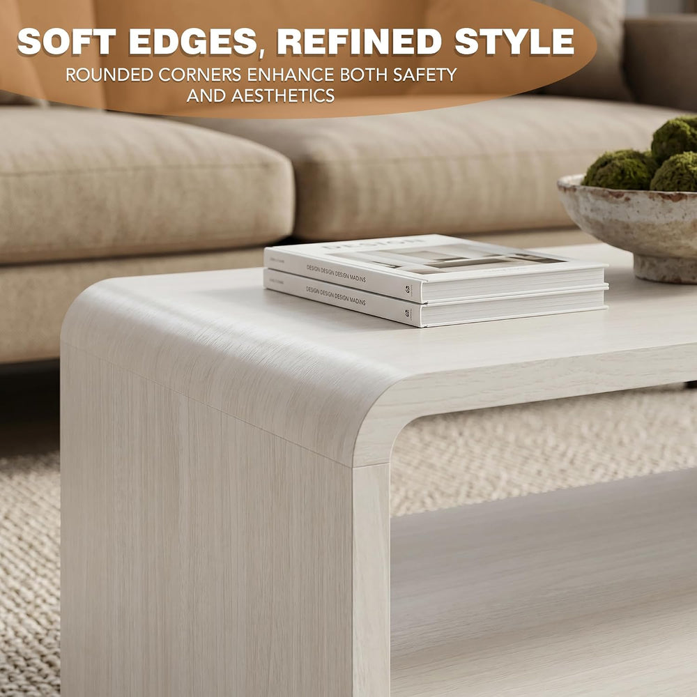48" Coffee Table with Open Storage Shelf, 2-Tier Minimalist Wooden Coffe...