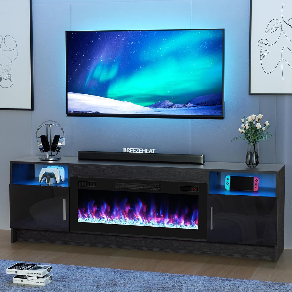 BREEZEHEAT Electric Fireplace TV Stand with 36 inch Fireplace Up to 80" ...
