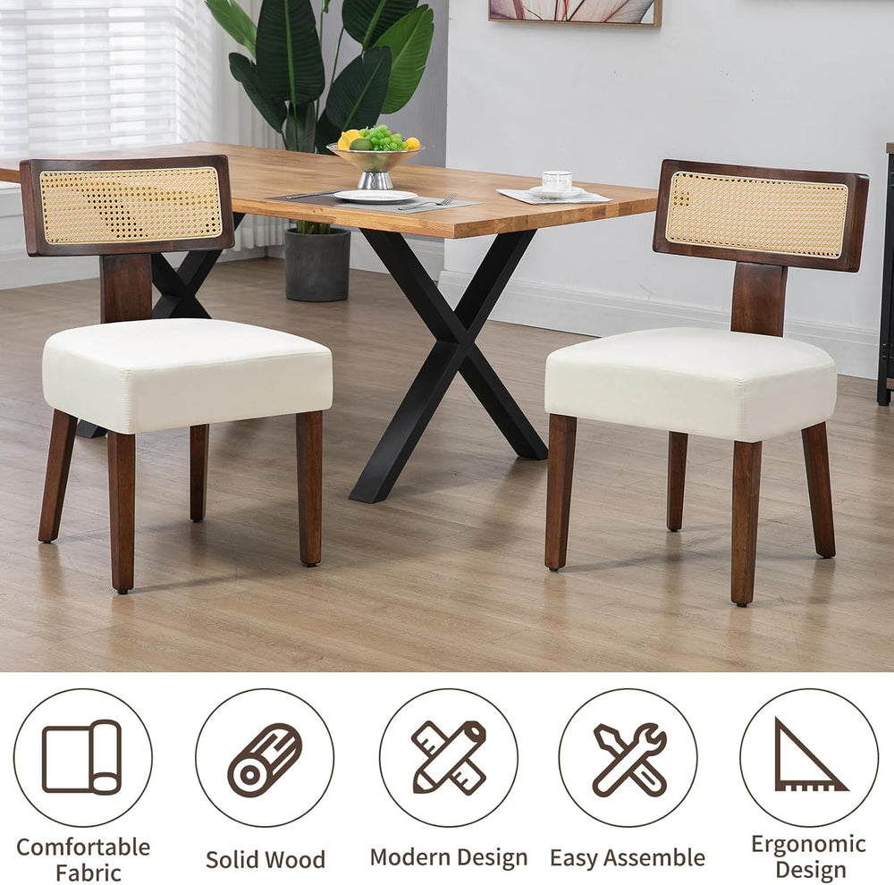 Rattan Dining Chairs Set of 2, Farmhouse Kitchen Chair with Cane Back & W...