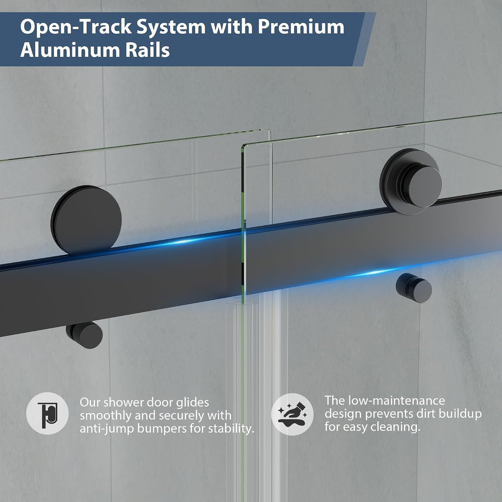 43-48" W x 78" H Frameless Double Sliding Shower Doors Matte Black