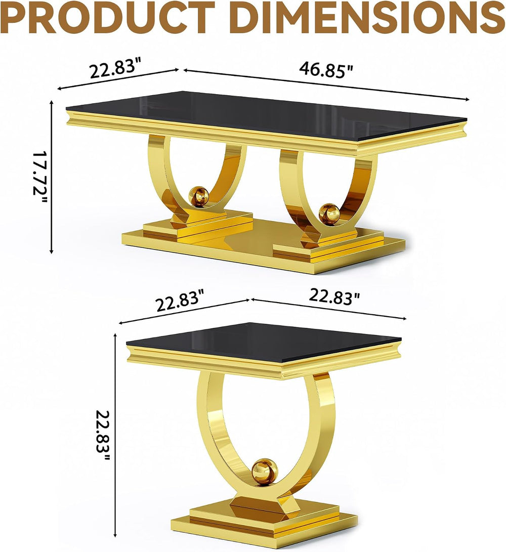 Coffee Table Set of 3, Coffee Table and 2 End Table, Gold/Black | Modern Livi...