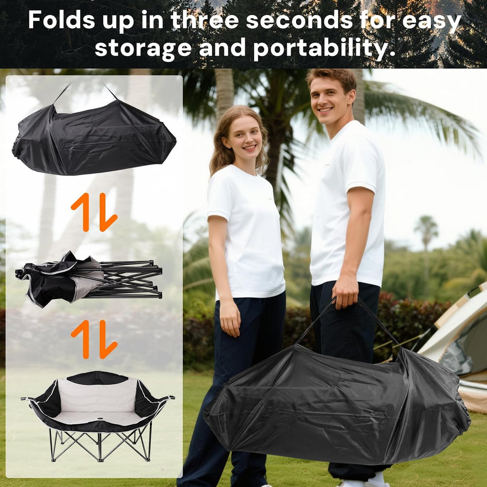 Double Camping Chair 2 Person Oversized Heavy Duty Padded Outdoor Folding Lov...
