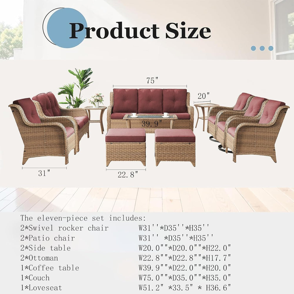Outdoor Furniture Set: 11 PCS Patio Furniture Set with Outdoor Swivel Rocker ...