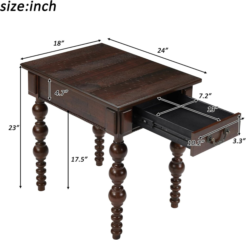 Retro Wooden Side End Table Vintage Nightstand Bedside Table with 1 Storage D...