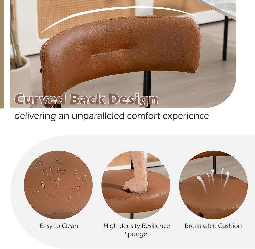 AVAWING Brown Faux Leather Dining Chairs Set of 4, Modern Kitchen Chairs with...