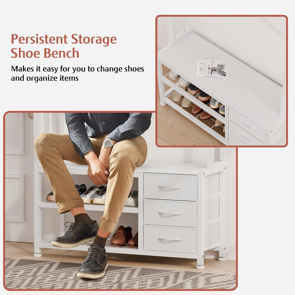 Hall Tree with Bench & 3 Drawers Storage 31.5" Coat Rack Entryway Or...