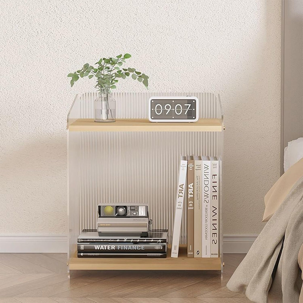Acrylic and Wood End Table with 2-Tier Storage, Side Table for Couch Dinner C...