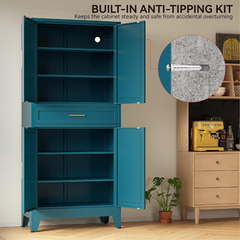COFaR 71" Metal Pantry Cabinet with Drawer, Peacock Blue Storage Cabinet...