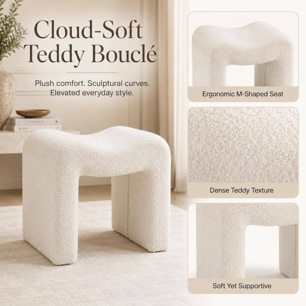 Wimarsbon Vanity Stool Chair, Modern Teddy Velvet Ottoman Footrest, Sofa Benc...