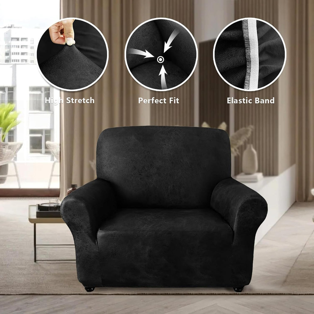 ANARACHON 1-Piece Leather-Look Armchair Cover, Stretch Chair Slipcover