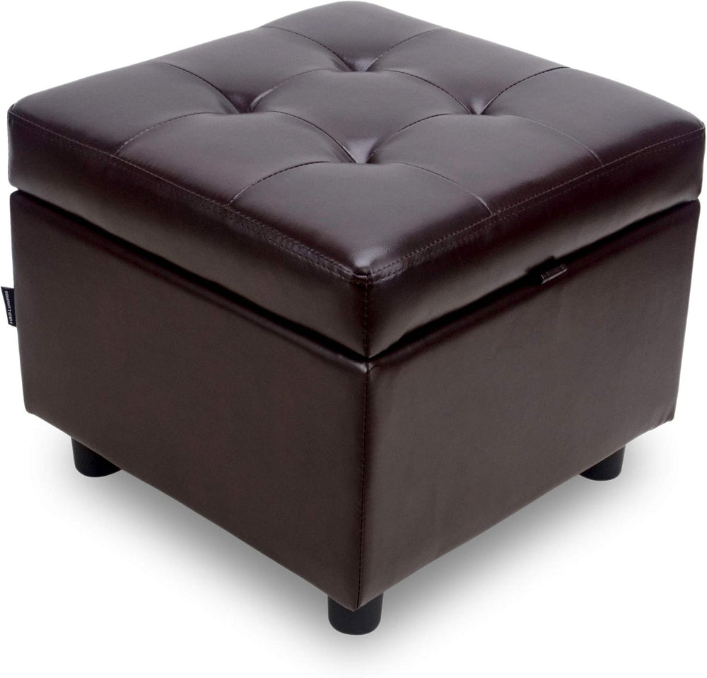 H&B Luxuries Tufted Leather Square Flip Top Storage Ottoman Cube Foot Res...