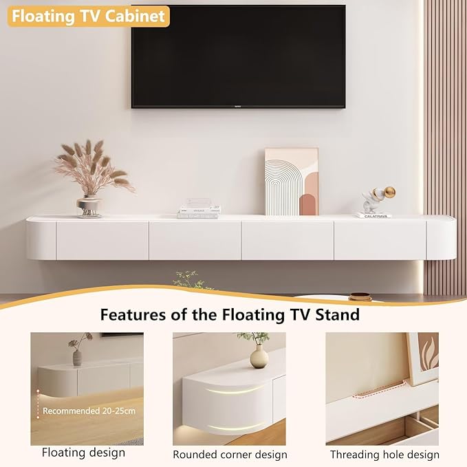 Floating TV Stand with Drawers, Pre-Assembled Wall Mounted TV Console, Modern...