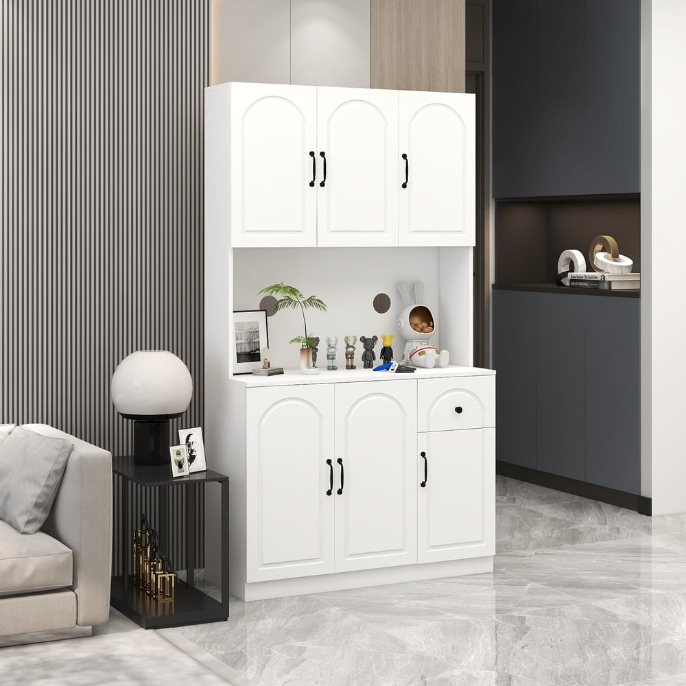 White 71" Kitchen Pantry Storage Cabinet, Freestanding Floor Hutch Cabin...