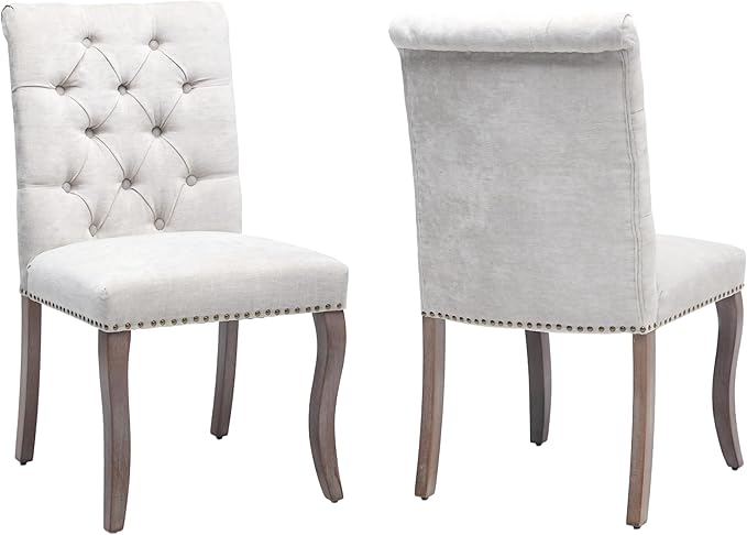 Upholstered Tufted Chenille Dining Side Chairs, Armless Nailhead Trim Chairs ...