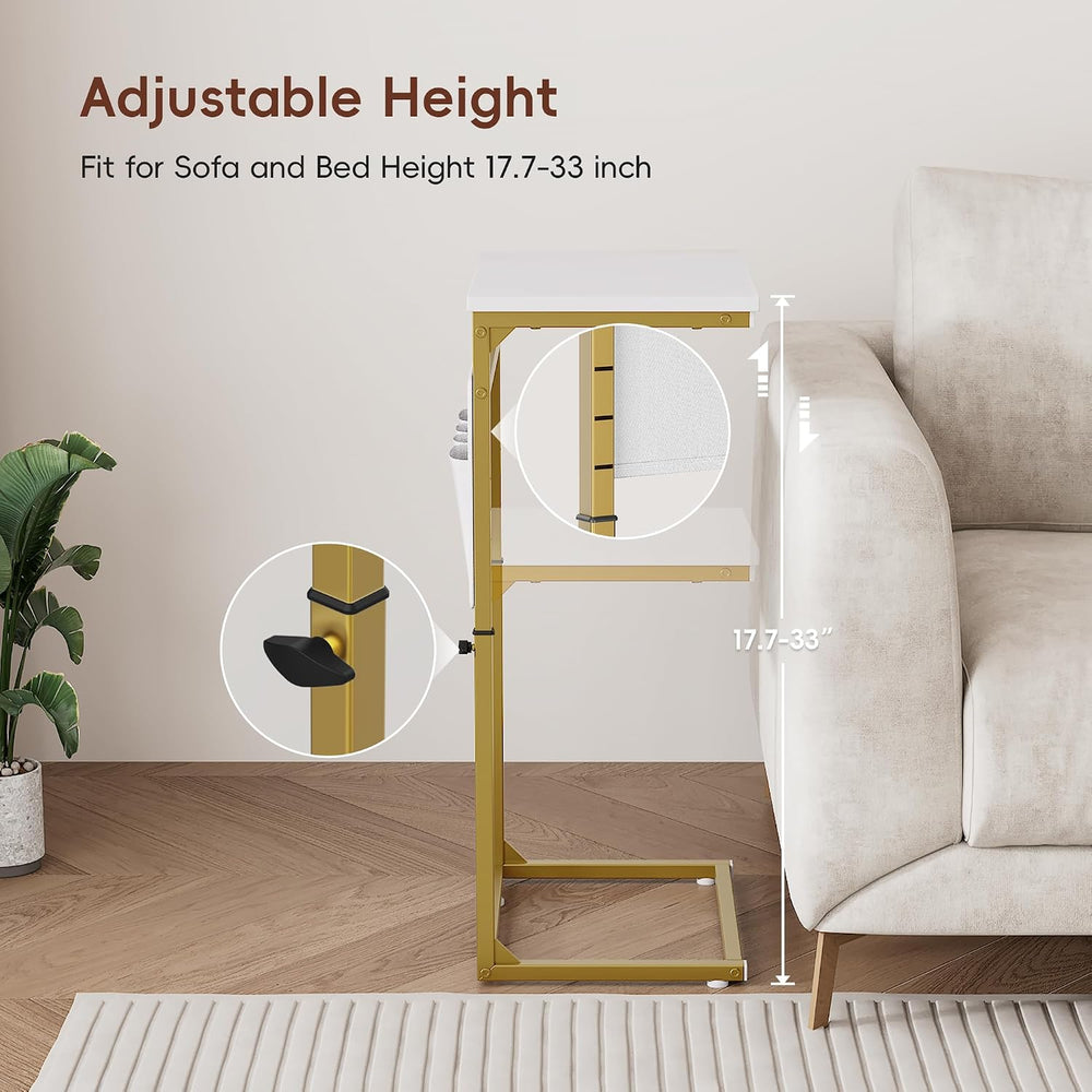 Vagusicc C Shaped End Table, 33'' Tall Side Table for Couch, Adjustab...