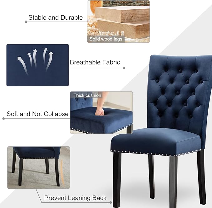 Velvet Dining Chairs Set of 2, Upholstered Dining Room Chairs with Wooden Leg...