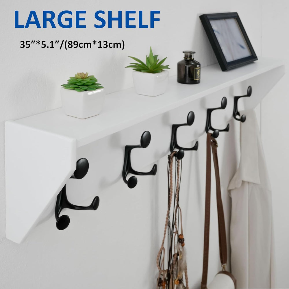 WEBI Wall Shelf with Hooks Underneath,35" Long Wall Mounted Coat Rack wi...