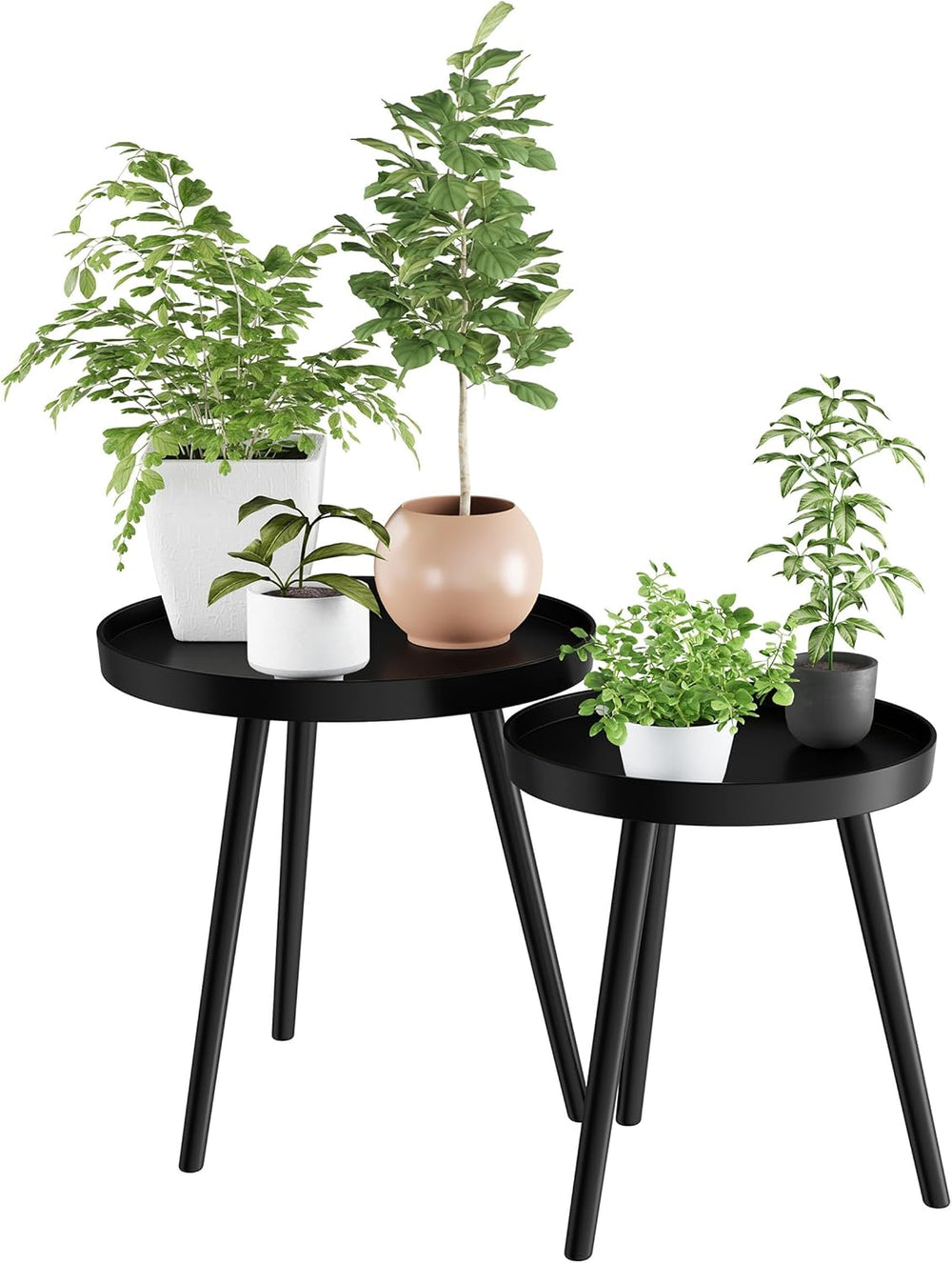 Lavish Home Nesting Side Tables, Black, Set of 2, 21.5”/16” | Round End Table...