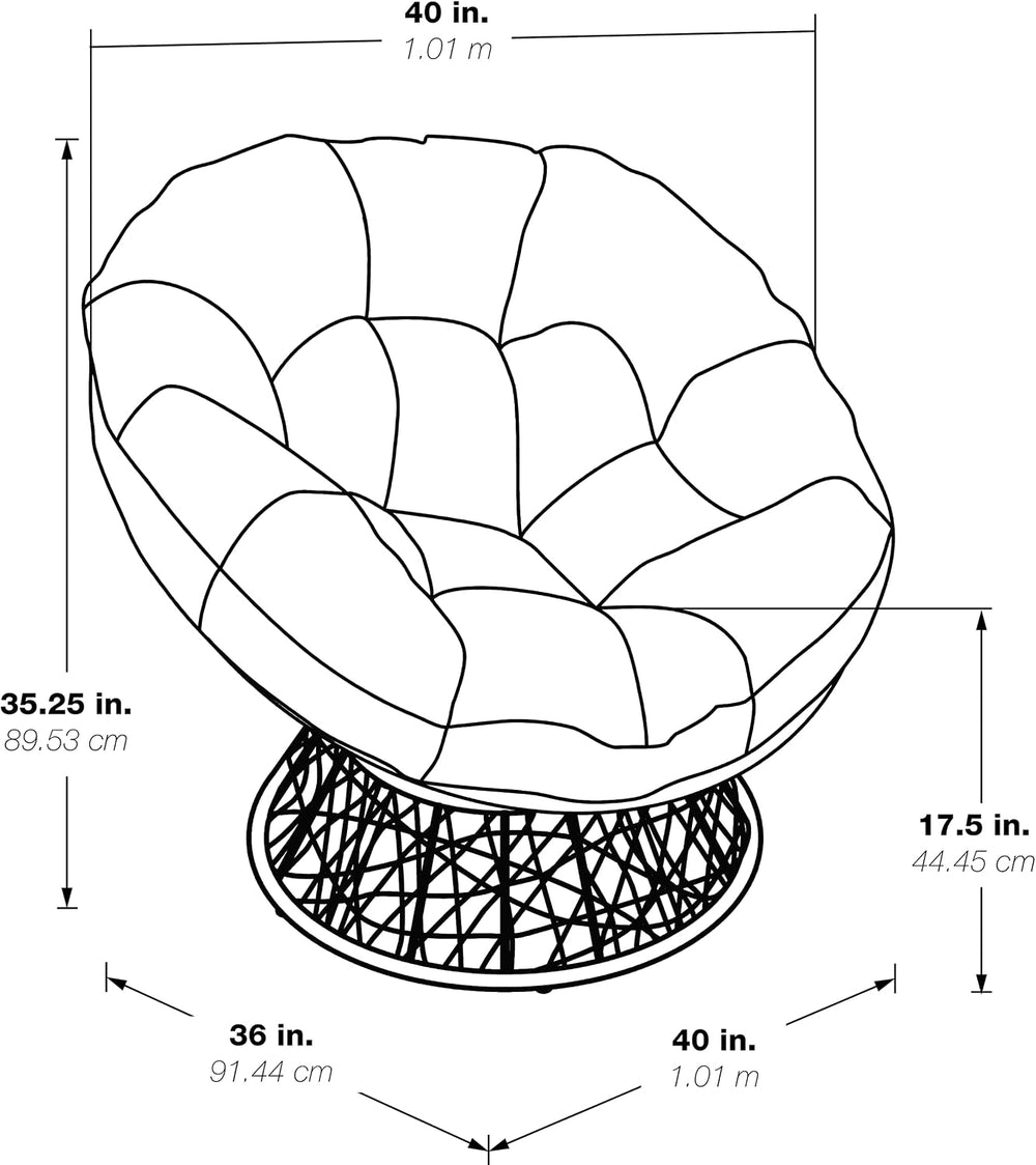 OSP Home Furnishings Wicker Papasan Chair with 360-Degree Swivel, Brown Frame...