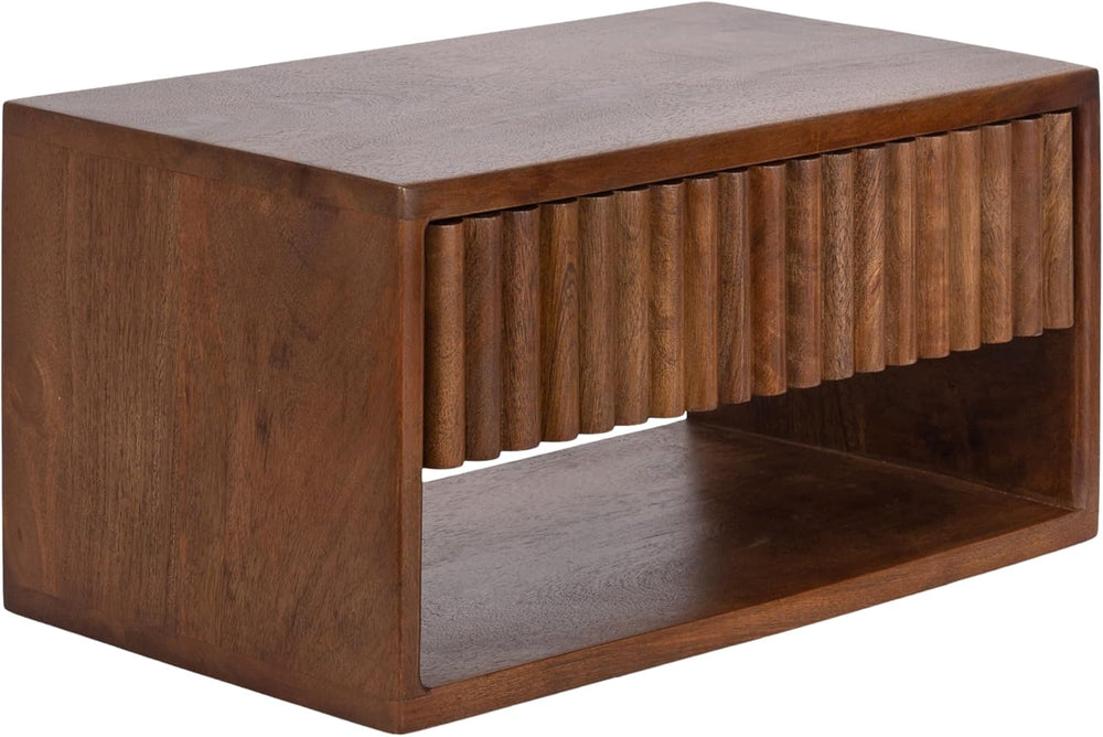 Kate and Laurel Reid Ribbed Wooden Tiered Floating Side Table, 18 x 10 x 9, W...