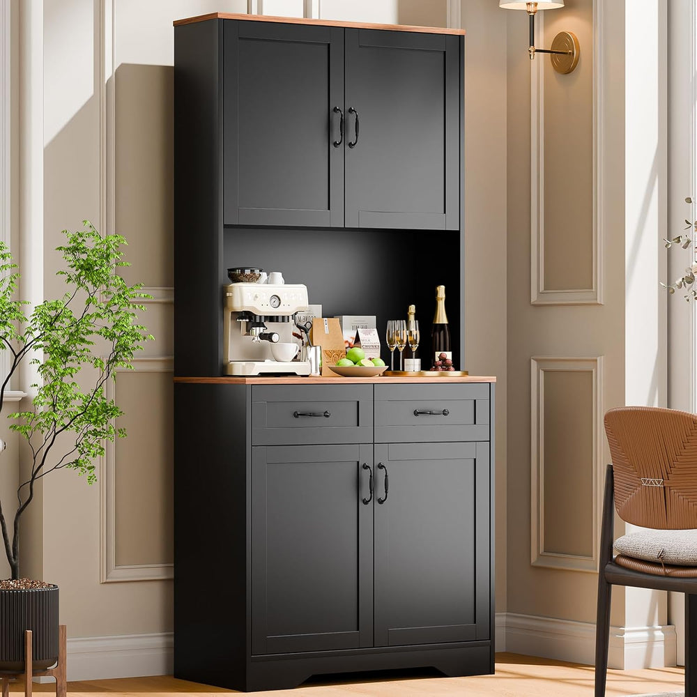 Cozy Castle Pantry Cabinet, Farmhouse Kitchen Hutch Cabinet with Storage Draw...