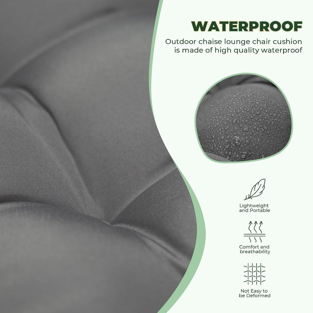 2 Pack 76 x 22 x 4.7 Waterproof Chaise Lounge Chair Cushion Outdoor Gray88#