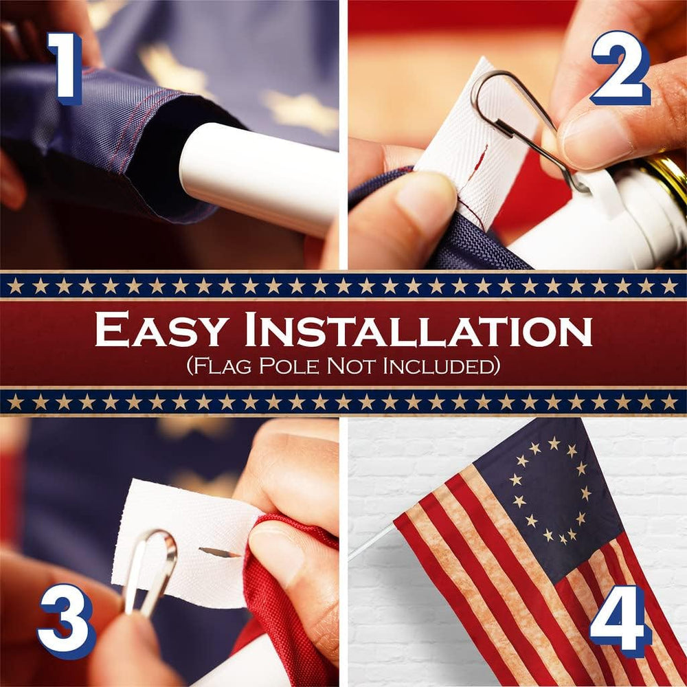 G128 Betsy Ross Tea-Stained Flag | 3x5 Ft | Pole Sleeve Embroidered 420D Poly...