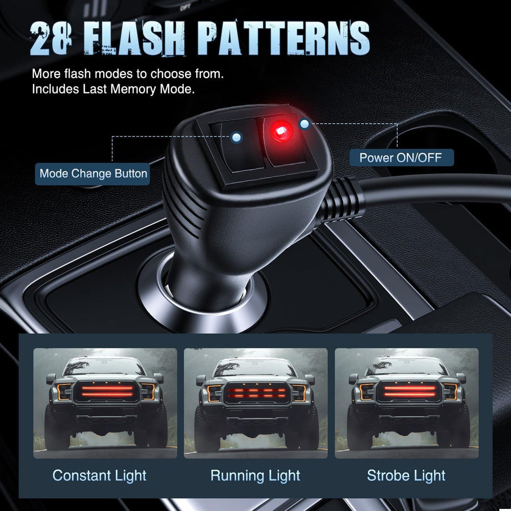 Nilight 2PCS 24" Truck Grille Strobe Light Strips 384 LED Red