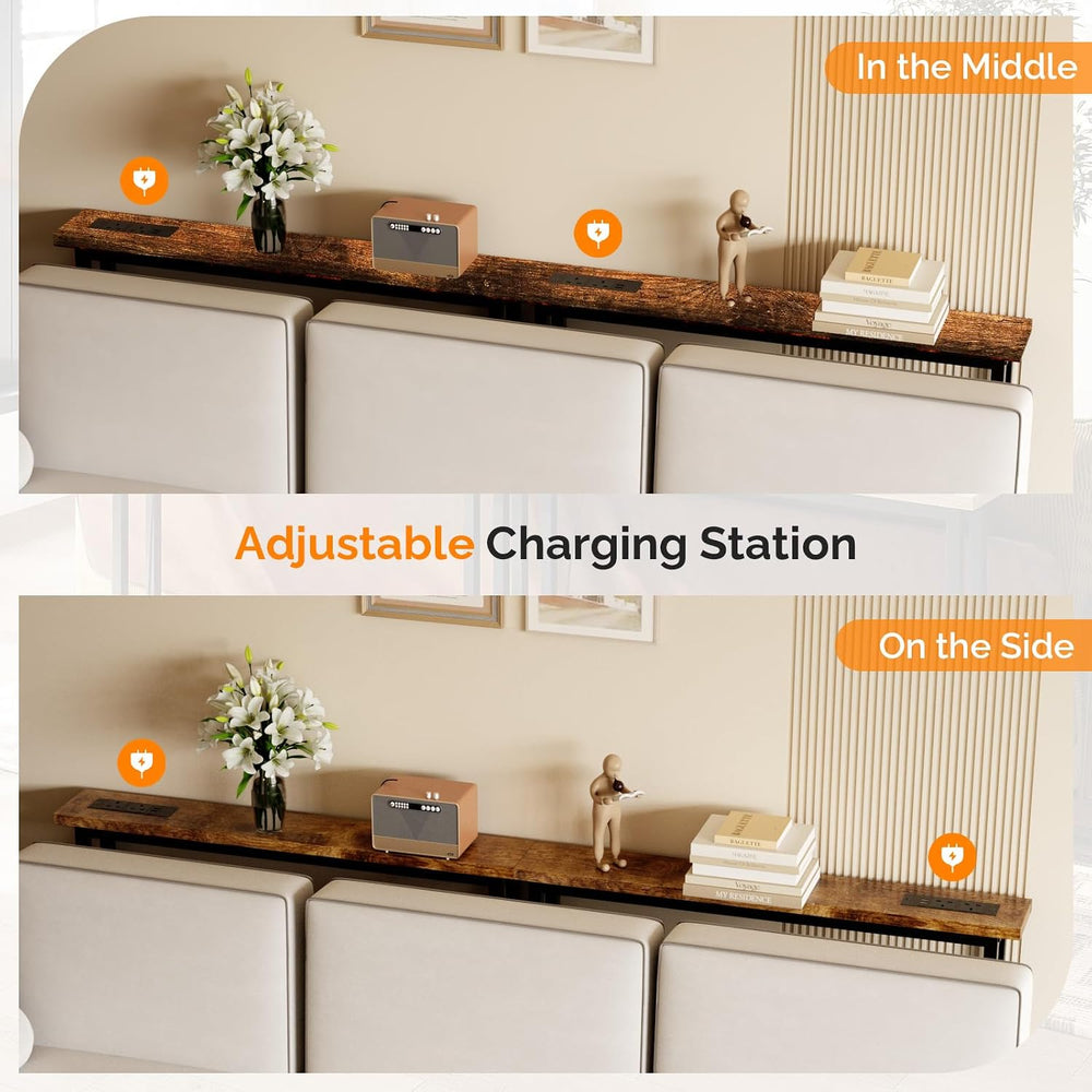 VINGLI 79" Narrow Console Table with Power Outlet 2 Pack, Rustic Brown |...