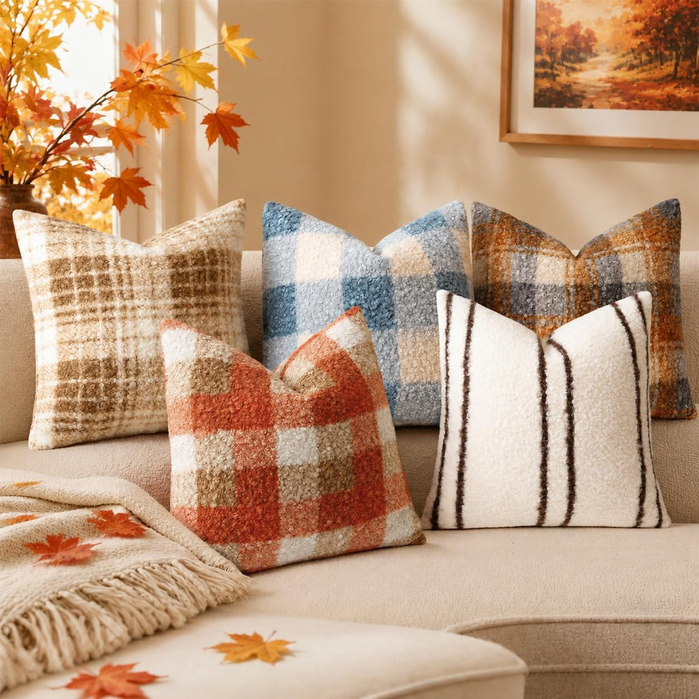 decorUhome Faux Fur Plaid Throw Pillow Covers 24X24 Set of 2 Dusty Blue