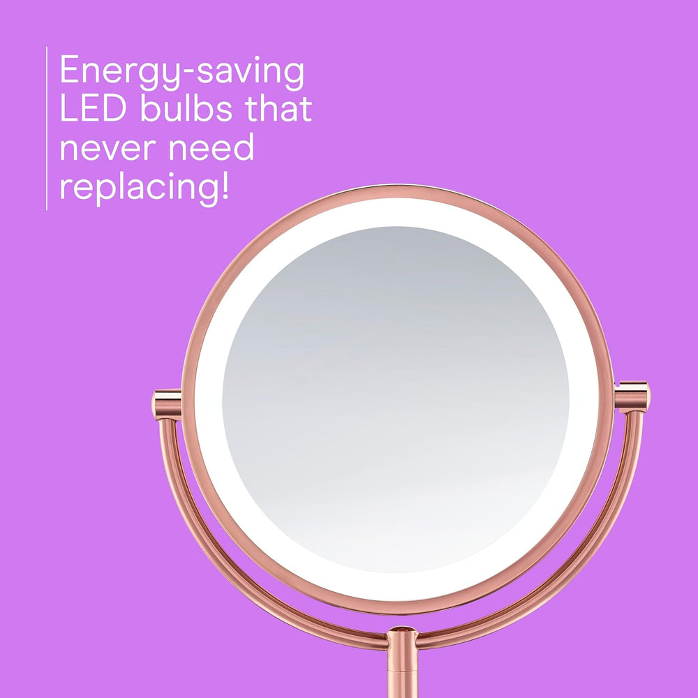 Conair Vanity Mirror, LED Lighting, 1X/10X Magnifying, Rose Gold