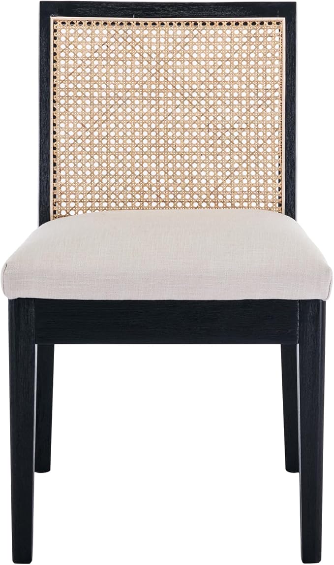 Black Dining Chairs Set of 4, Rattan Kitchen Chairs with Cane Back Upholstere...