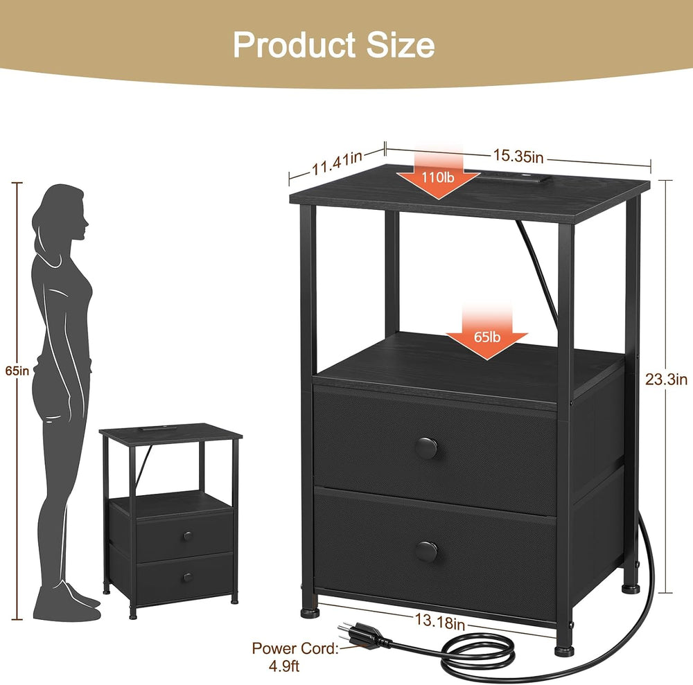 LOAKEKEL Nightstands Set of 2, LED Night Stand with Charging Station | Bedsid...