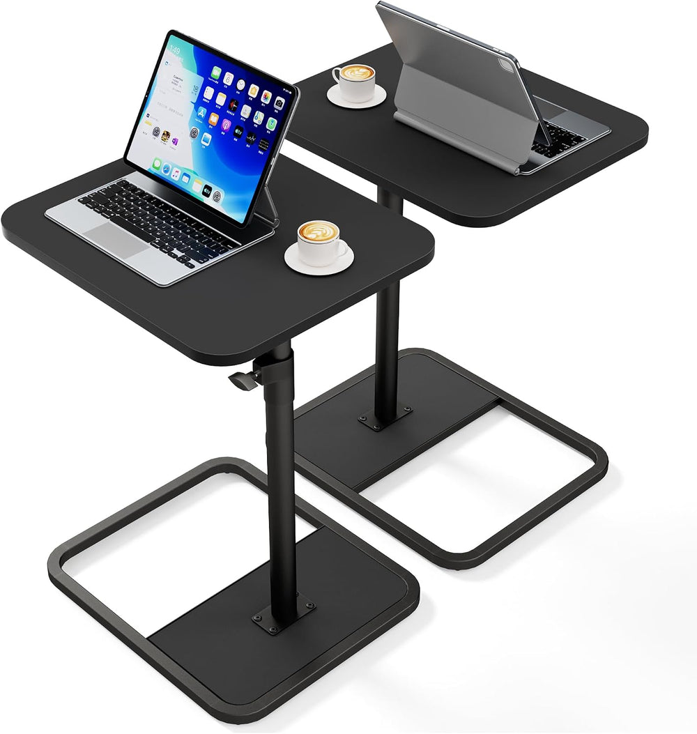 YUHFERA Large TV Tray Table Set of 2, C-Shaped Side Table with Adjustable Hei...
