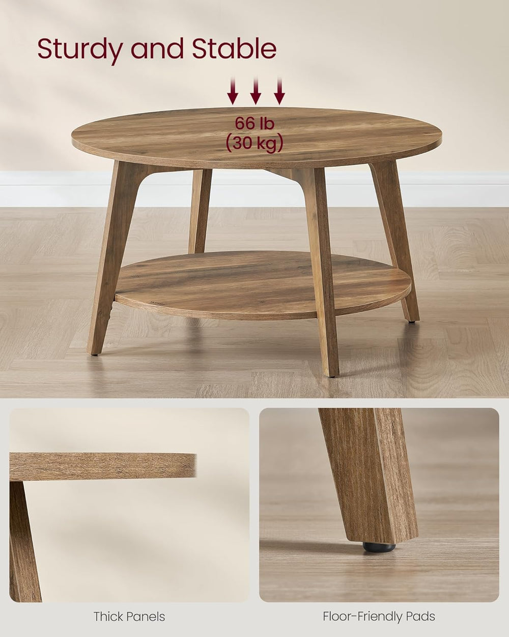 VASAGLE MAEZO Collection - Round Coffee Table, 2-Tier Center Table with Stora...