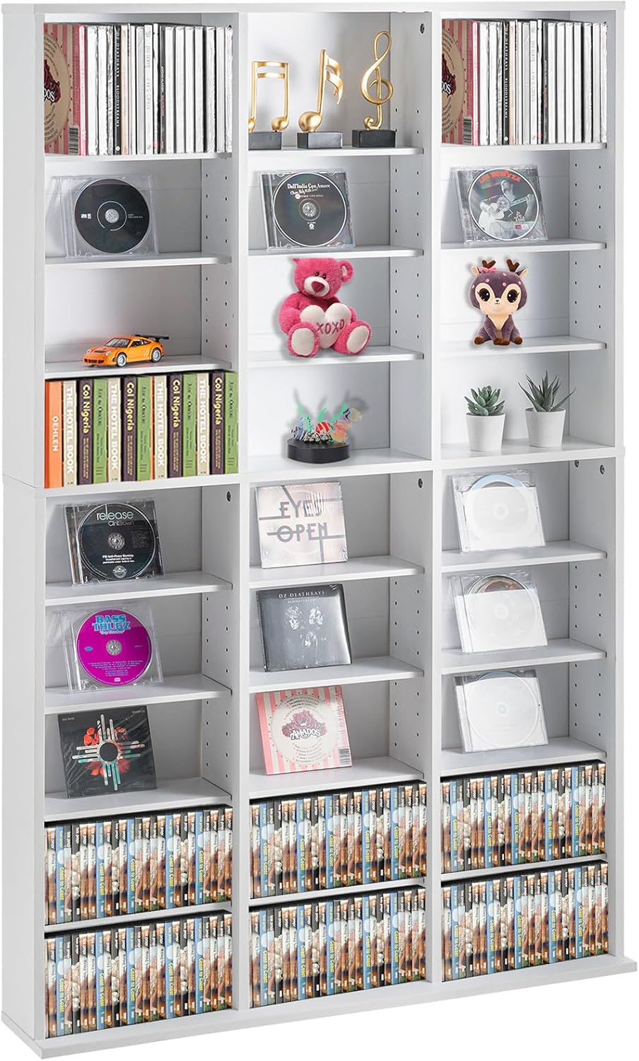 VEVOR Media Storage Cabinet, 9-Layer DVD Shelf, Adjustable CD Shelves 27 Comp...